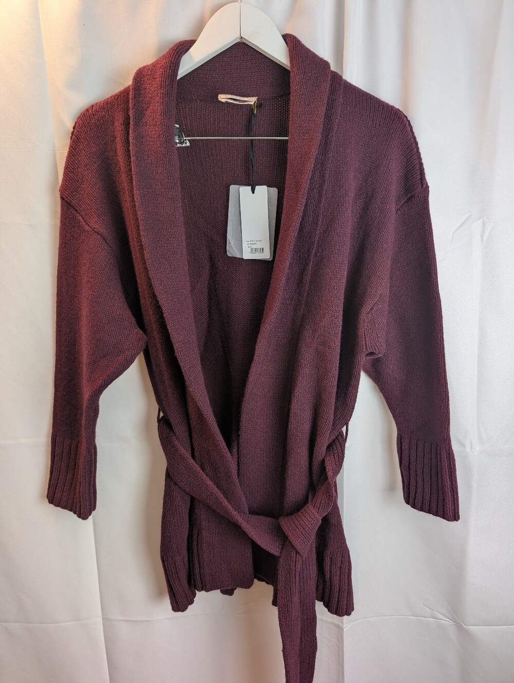 forte_forte Belted Shawl Cardigan Size 0 Burgundy Heavy 95% Cashmere Blend